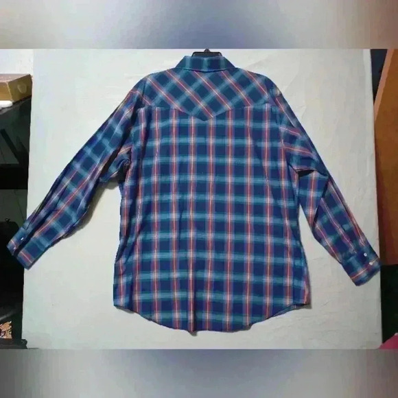 American Hero Mens XL Blue Green Plaid Western Pearl Snap Button Down Western - Picture 4 of 5
